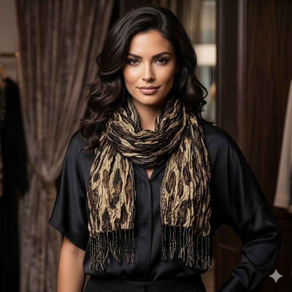 Leopard Print Fringe Scarf